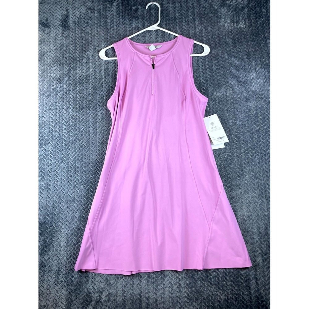 Athleta Ace Tennis Dress Womens Medium Pink Golf Performance Sleeveless 1/4 Zip